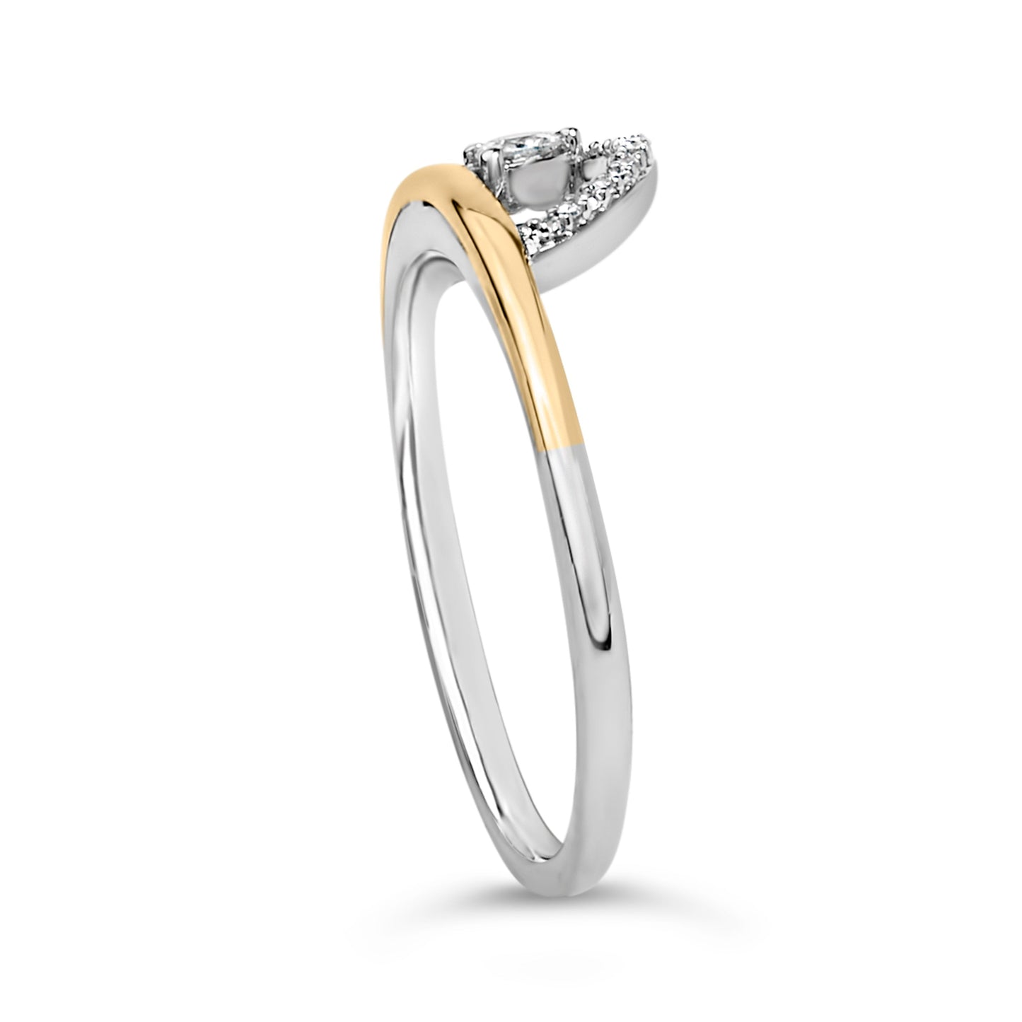14K Yellow Gold Plated Sterling Silver Diamond Arc Ring