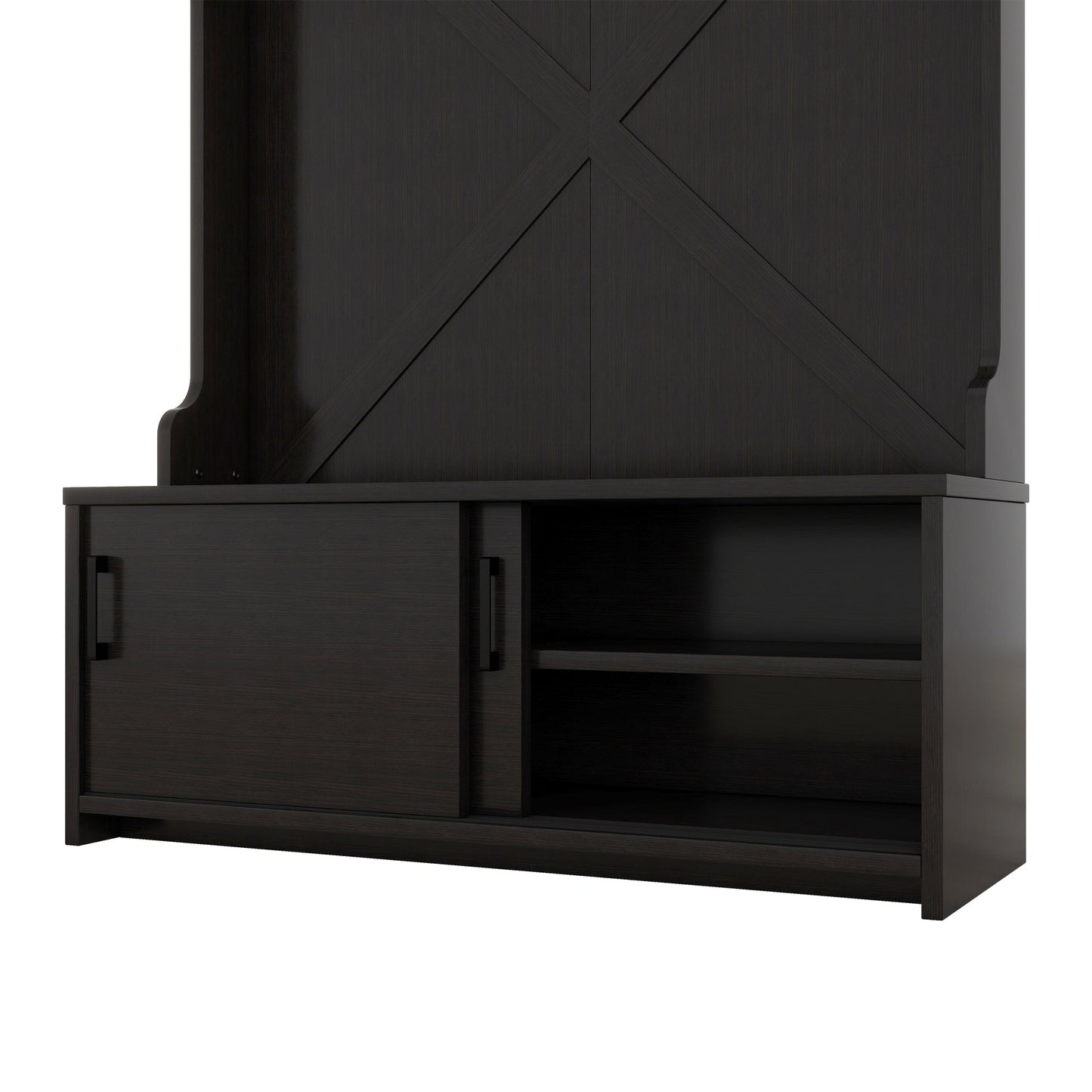 Hall tree with roof rack and storage platform, corridor shoe cabinet with sliding door, clothes hanger with 5 hooks black - Korvel