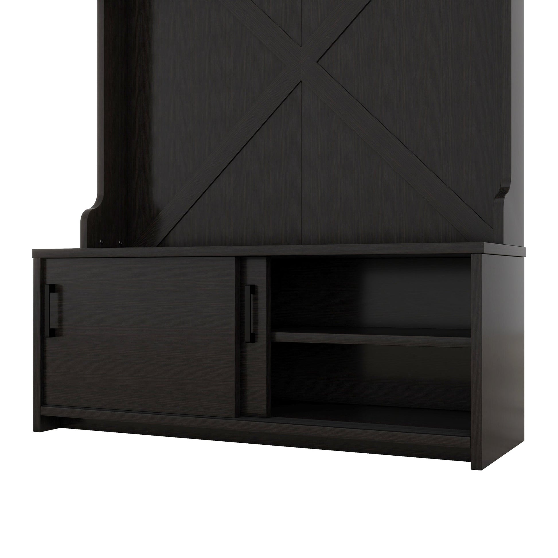 Hall tree with roof rack and storage platform, corridor shoe cabinet with sliding door, clothes hanger with 5 hooks black - Korvel