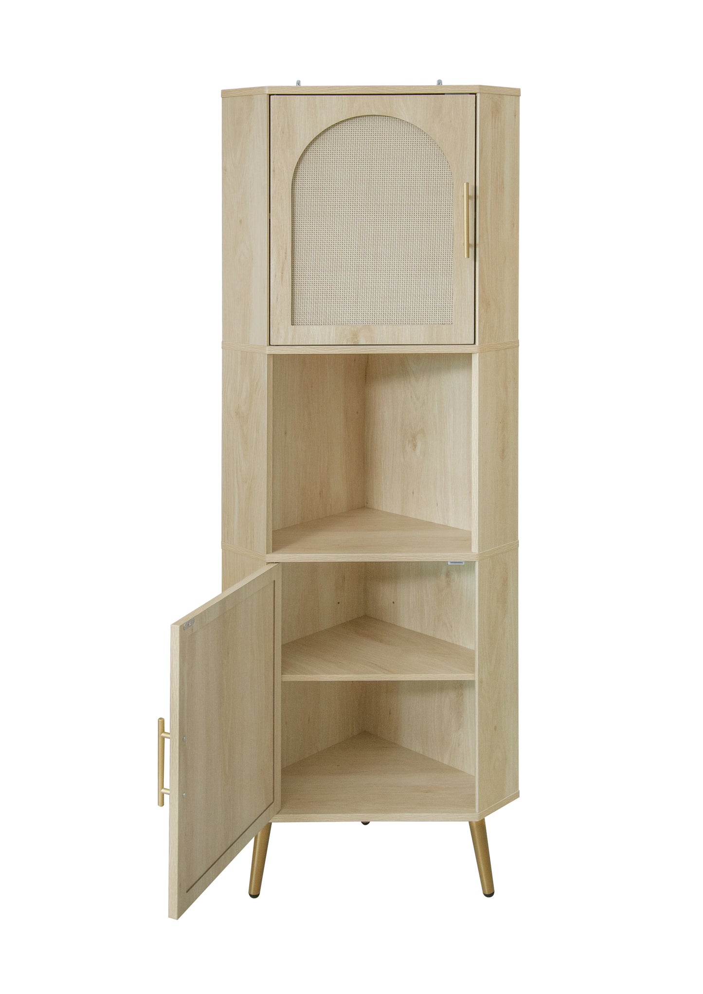 Corner cabinet ,Rattan door,Freestanding Corner Tables For Small Spaces, Corner Shelf Stand For Living Room, Kitchen, Bathroom - Korvel