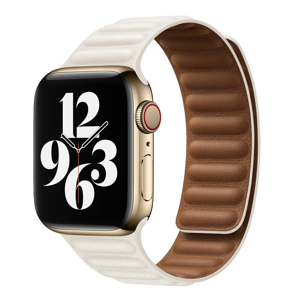 Suitable For iwatch8 Watchband S7 SE 6/5/43 Magnetic Suction New Leather Loopback Chain Apple Watch Wristband - Korvel