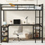 Full metal loft bed with desk and shelf, loft bed with ladder and guardrail, black with retro wood desk - Korvel