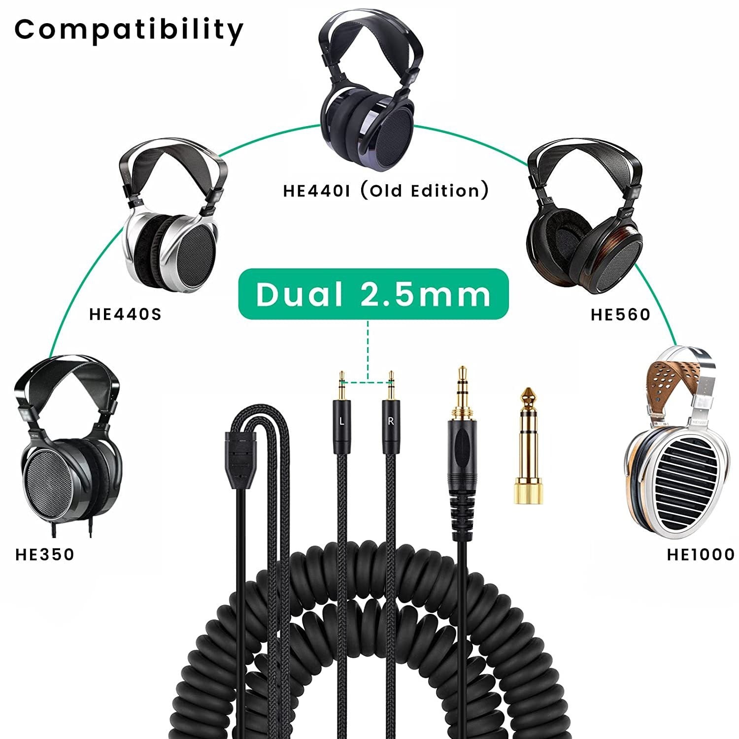 Suitable for HIFIMAN HE400i and He560 dual 2.5mm plug earphones with spring earphone cable upgrade cable - Korvel
