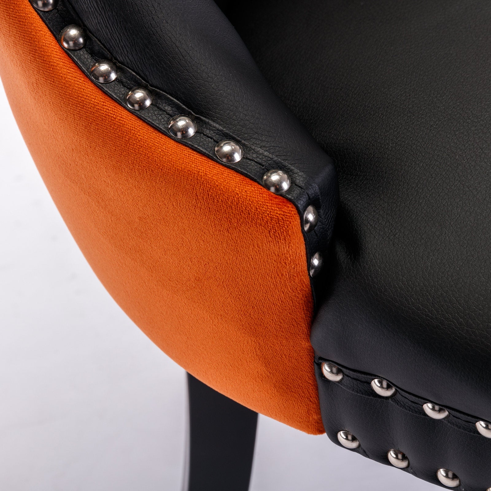 Tufted Solid Wood Contemporary PU and Velvet Upholstered Dining Chair with Wood Legs Nailhead Trim 2-Pcs Set Black+Orange - Korvel