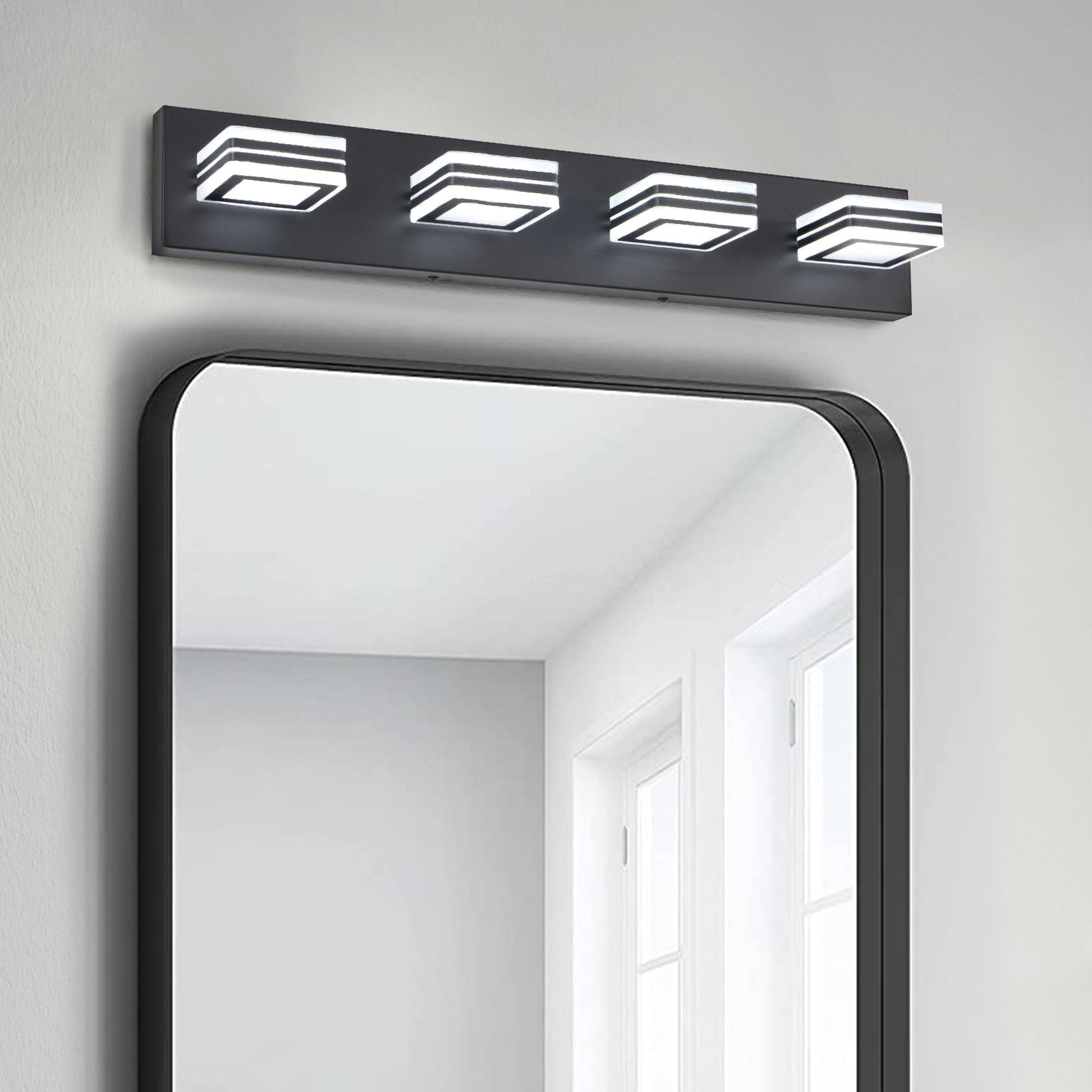 LED Modern Black Vanity Lights, 4-Lights Acrylic Matte Black Bathroom Vanity Lights Over Mirror - Korvel