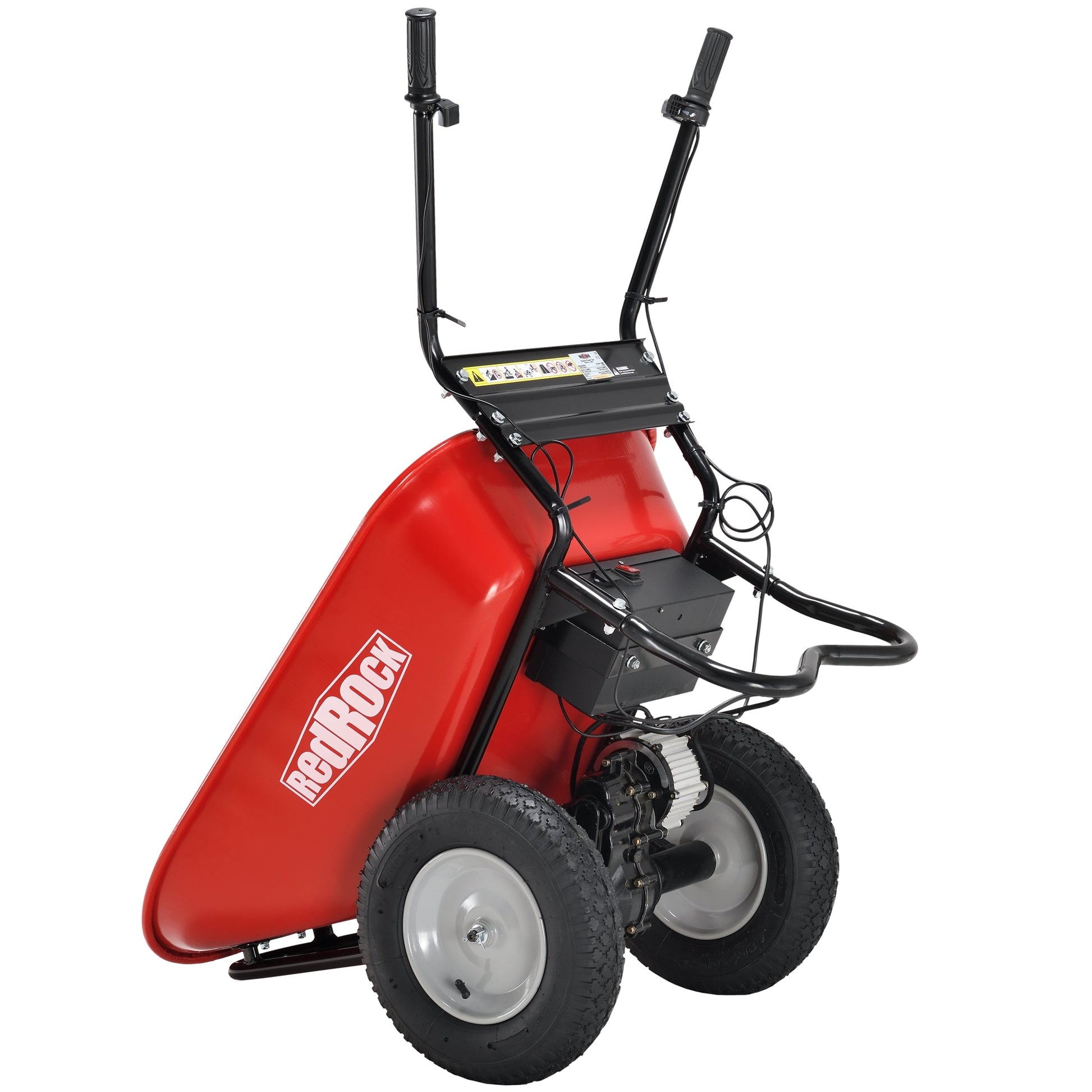 Red Rock Wheelbarrow Utility Cart Electric Powered AGM Battery 330lbs (150kgs) Max Capacity Barrel Dump Material Debris Hauler - Korvel