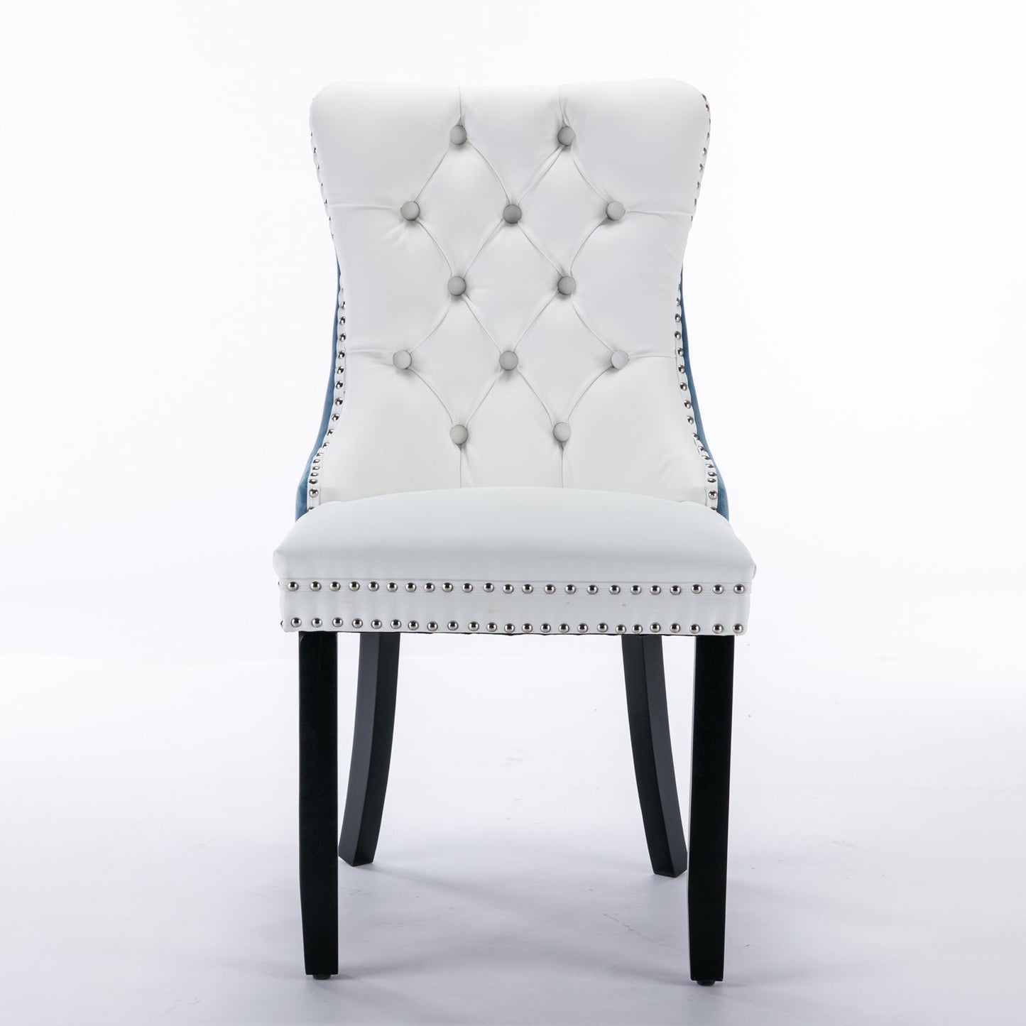 A&A Furniture Nikki Collection Modern High-end Tufted Solid Wood Contemporary PU 2-Pcs Set White+Light Blue - Korvel