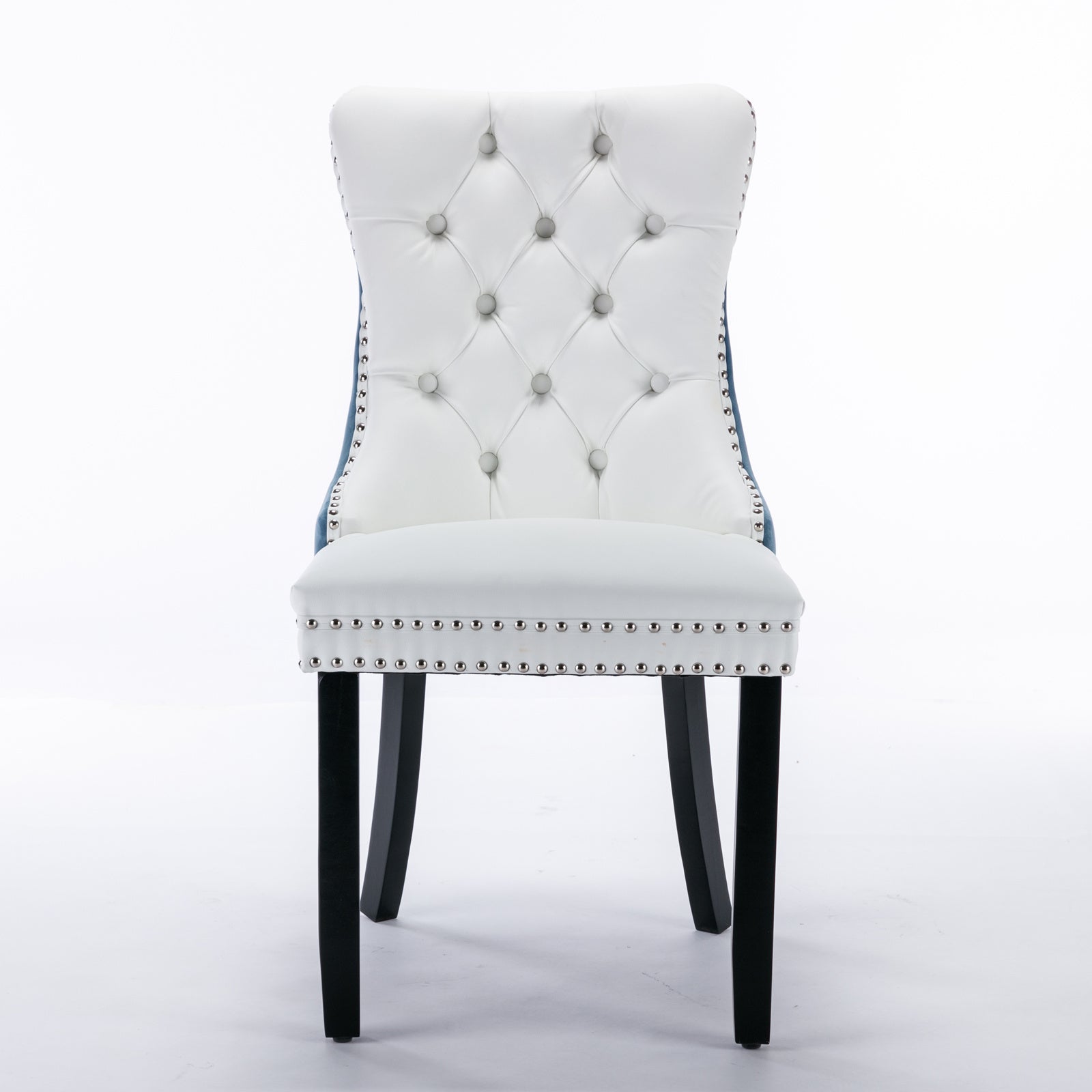A&A Furniture Nikki Collection Modern High-end Tufted Solid Wood Contemporary PU 2-Pcs Set White+Light Blue - Korvel