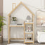 House-shaped Wooden writing Desk Kids study Table Bookshelf & Toy Storage Natural - Korvel