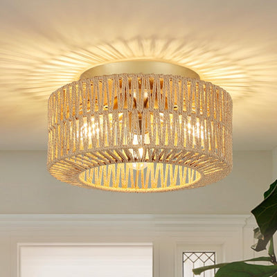 Boho Light Fixtures Ceiling Mount 3-Light Farmhouse Rattan Ceiling Light Fixture Flush Mount Ceiling Light with Hand-Woven Shade - Korvel