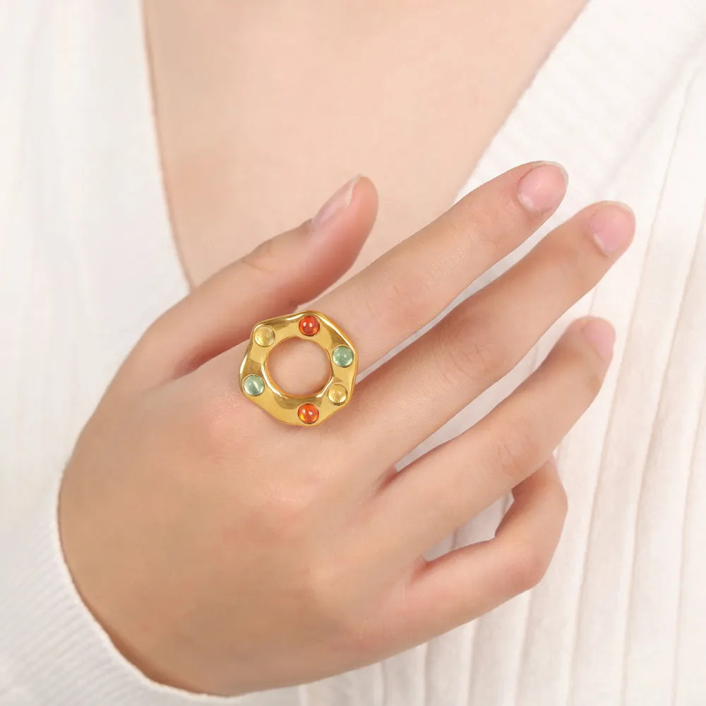 Bague en perles de verre en acier titane