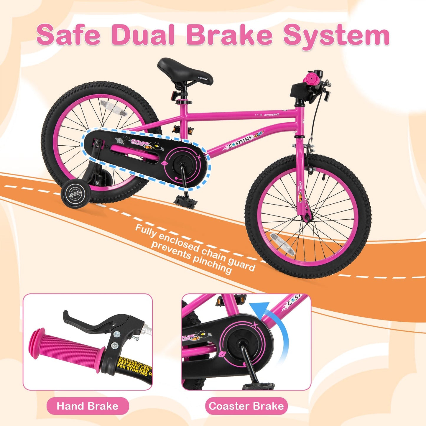 Vélo pour enfants de 18 pouces avec siège réglable et roues d'entraînement amovibles