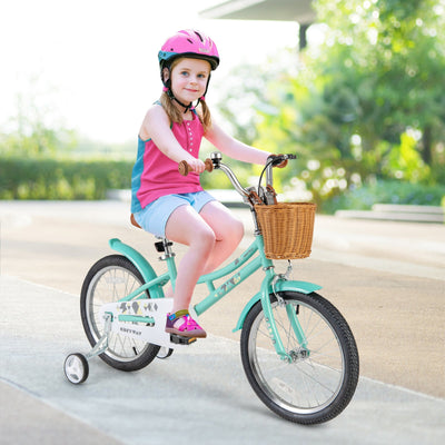 Vélo pour enfants de 18 pouces avec roues d'entraînement et système de freinage double