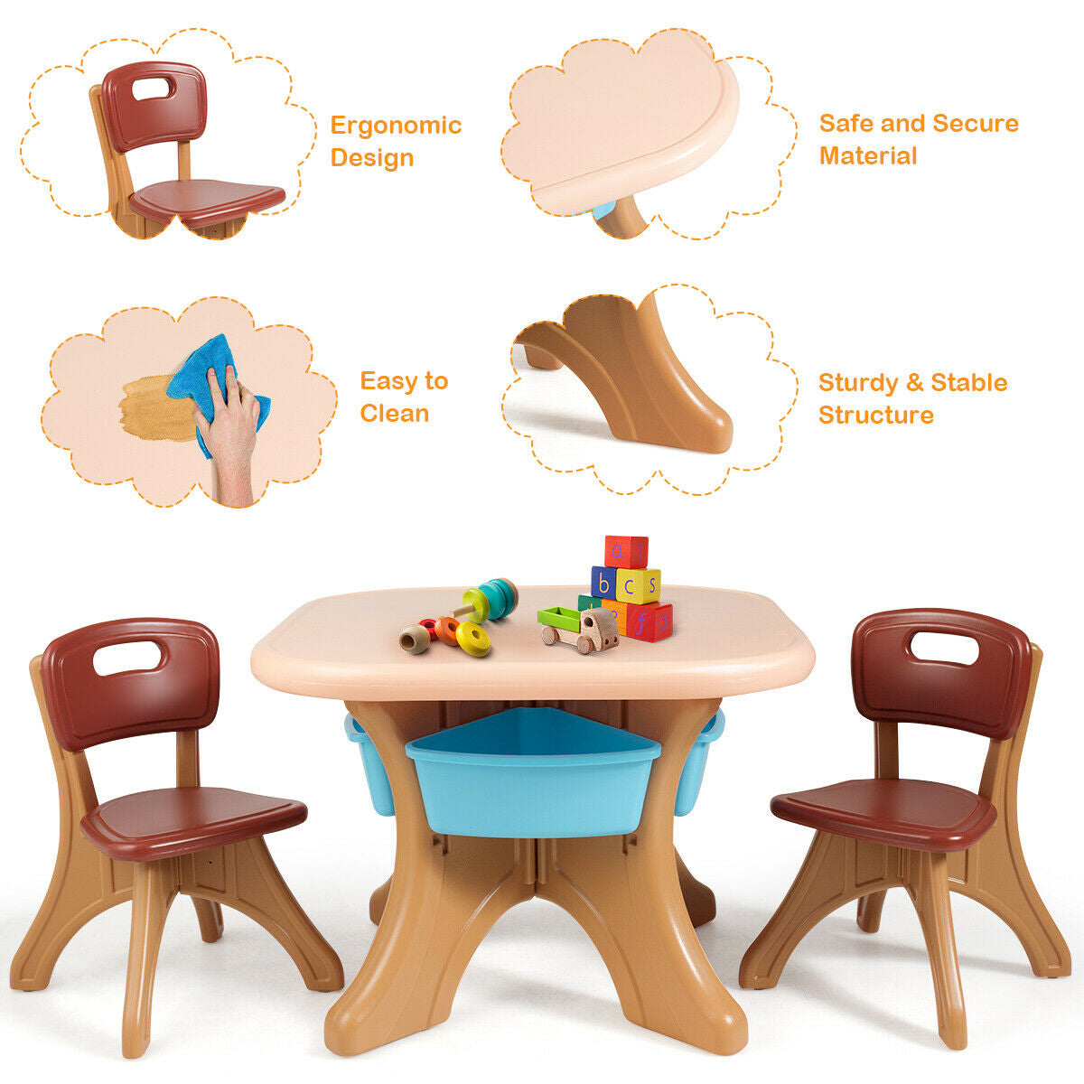 Gbruno Kids Activity Table & Chair Set with Storage - Coffee
