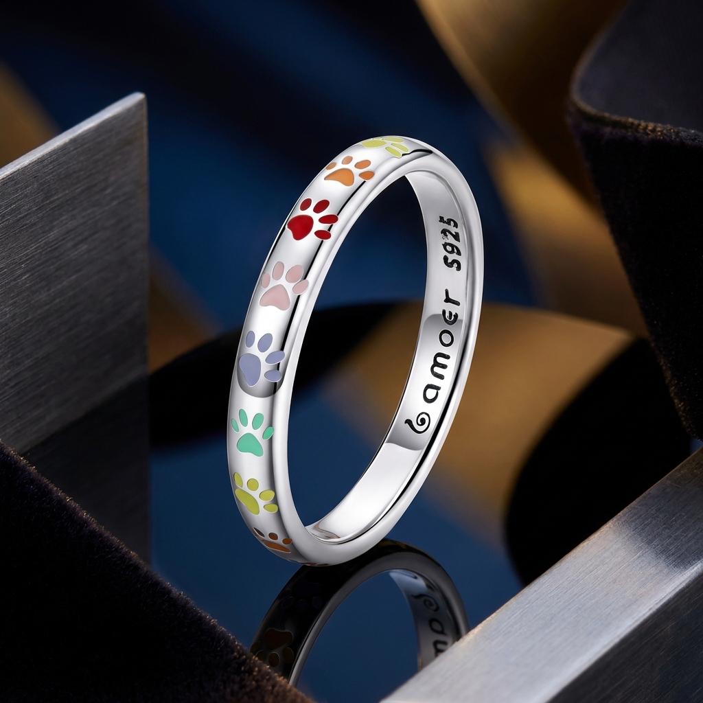 925 Sterling Silver Enamel Oxidized Silver Ring - Size 6.0