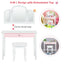 Kids Princess Makeup Dressing Table with Tri-Folding Mirror - White