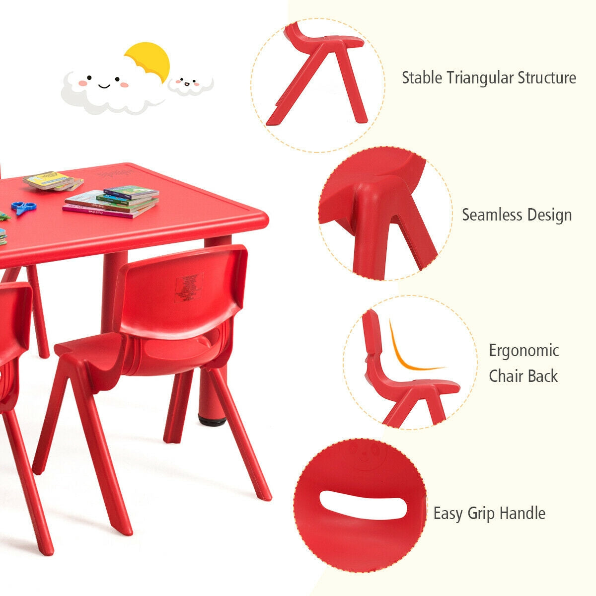 Paquete de 4 Sillas Apilables para Niños - Rojo