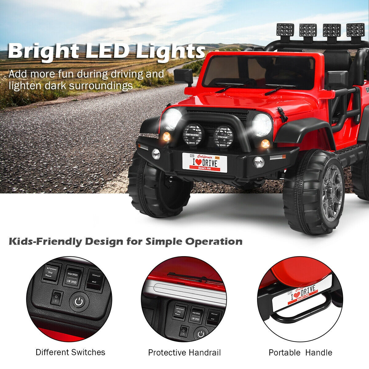 Coche eléctrico de 12V para 2 pasajeros con control remoto - Rojo