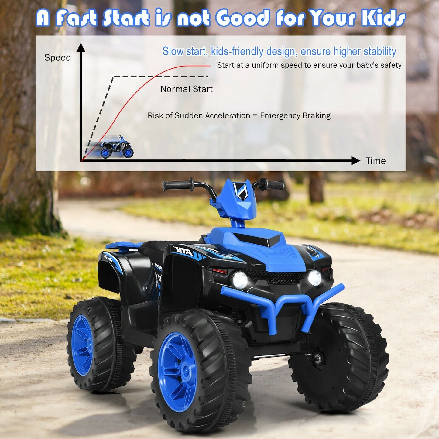 12V Kids Ride-On ATV with LED Lights - Navy