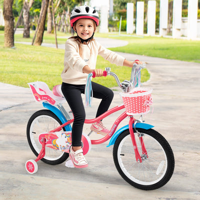 18 Inch Girls Bike with Doll Seat & Training Wheels