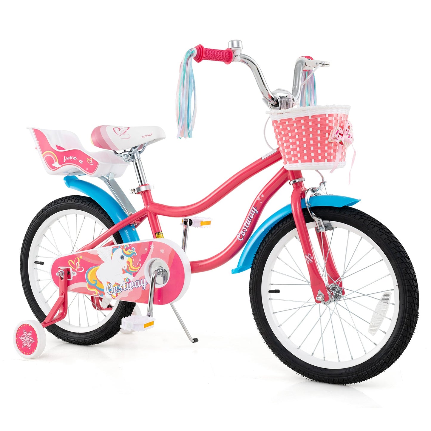 Vélo pour filles de 18 pouces avec siège pour poupée et roues d'entraînement