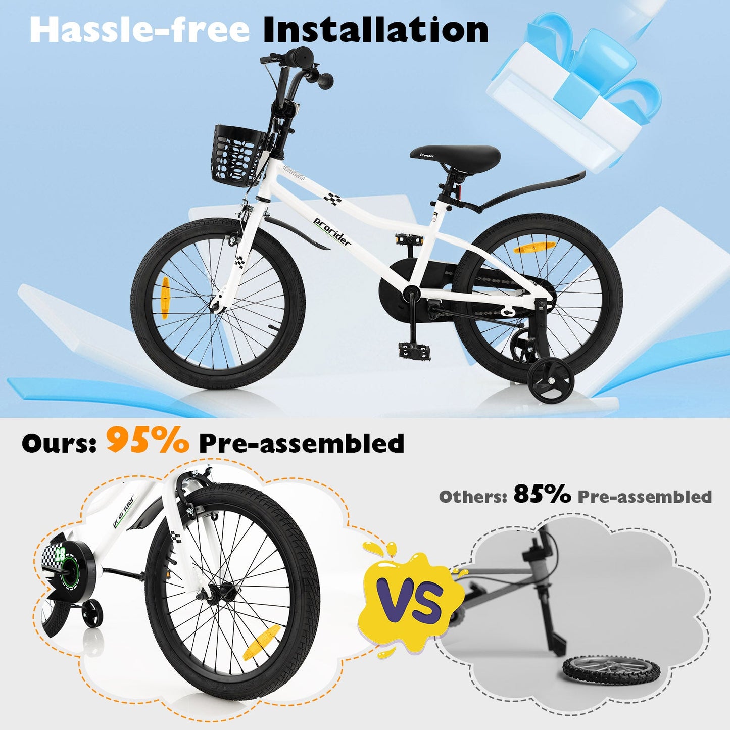 18 Feet Kids Bike with Removable Training Wheels - Black & White