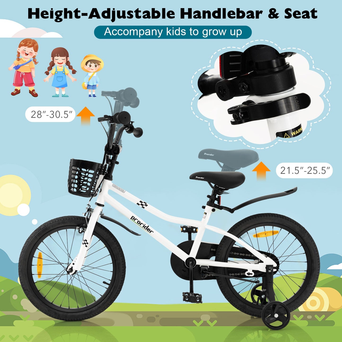 18 Feet Kids Bike with Removable Training Wheels - Black & White
