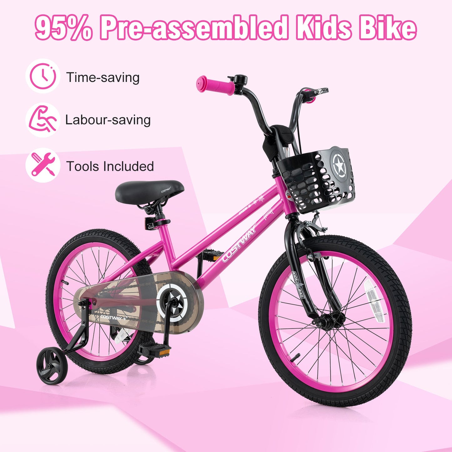 Bicicleta Ajustable de 18 Pulgadas para Niños con Canasta Frontal