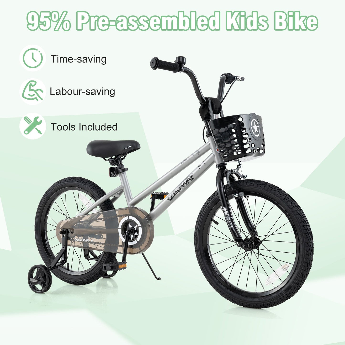 Bicicleta Ajustable de 18 Pulgadas para Niños con Cubierta de Cadena Transparente