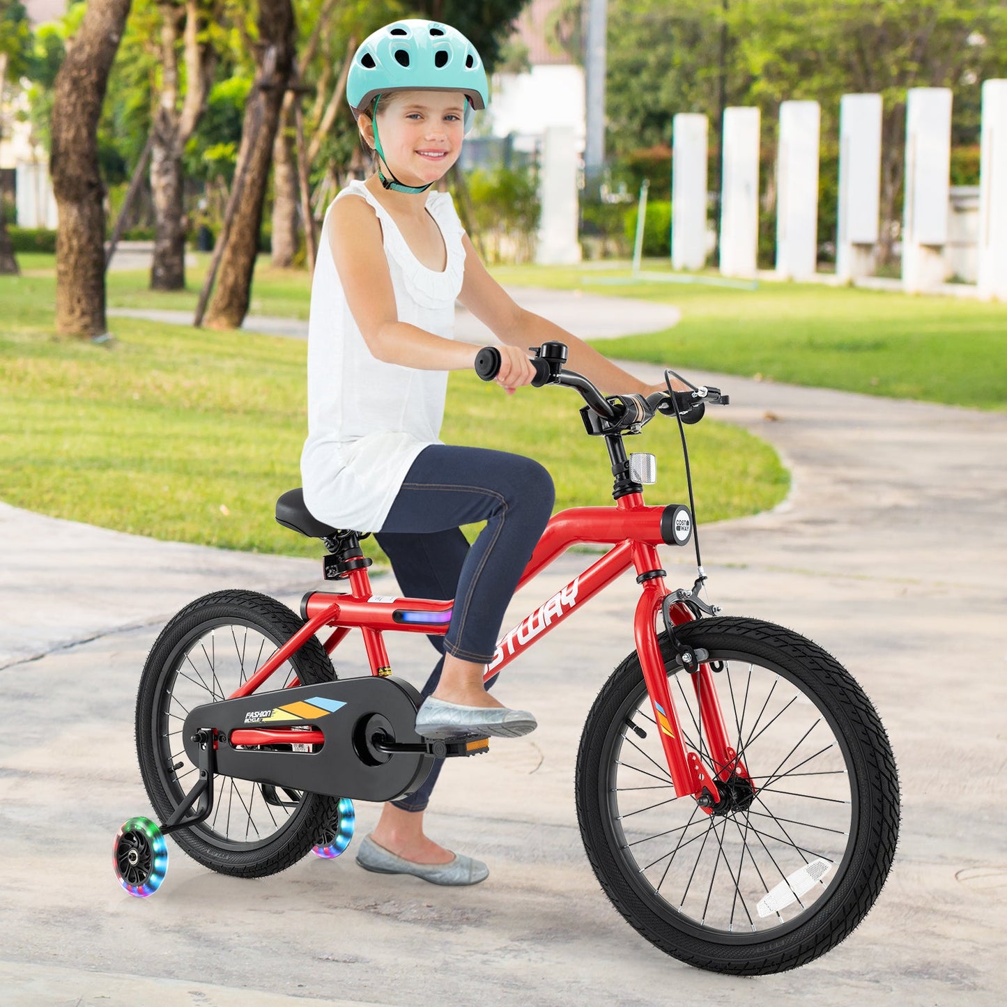 Bicicleta para Niños de 18 Pulgadas con Luces LED - Bicicleta de Acero Carbono Ajustable
