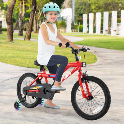 18 Inch Kids Bike with LED Lights - Adjustable Carbon Steel Bicycle