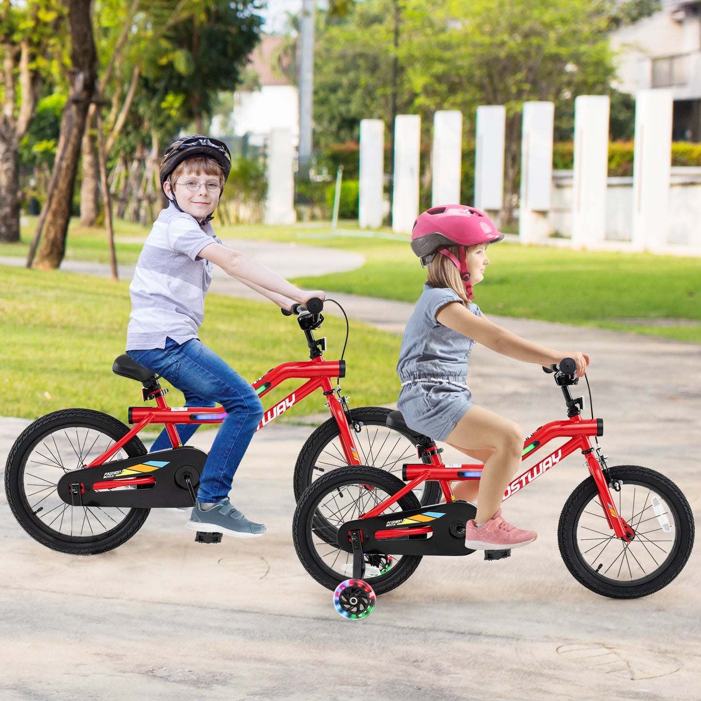 Bicicleta para Niños de 18 Pulgadas con Luces LED - Bicicleta de Acero Carbono Ajustable