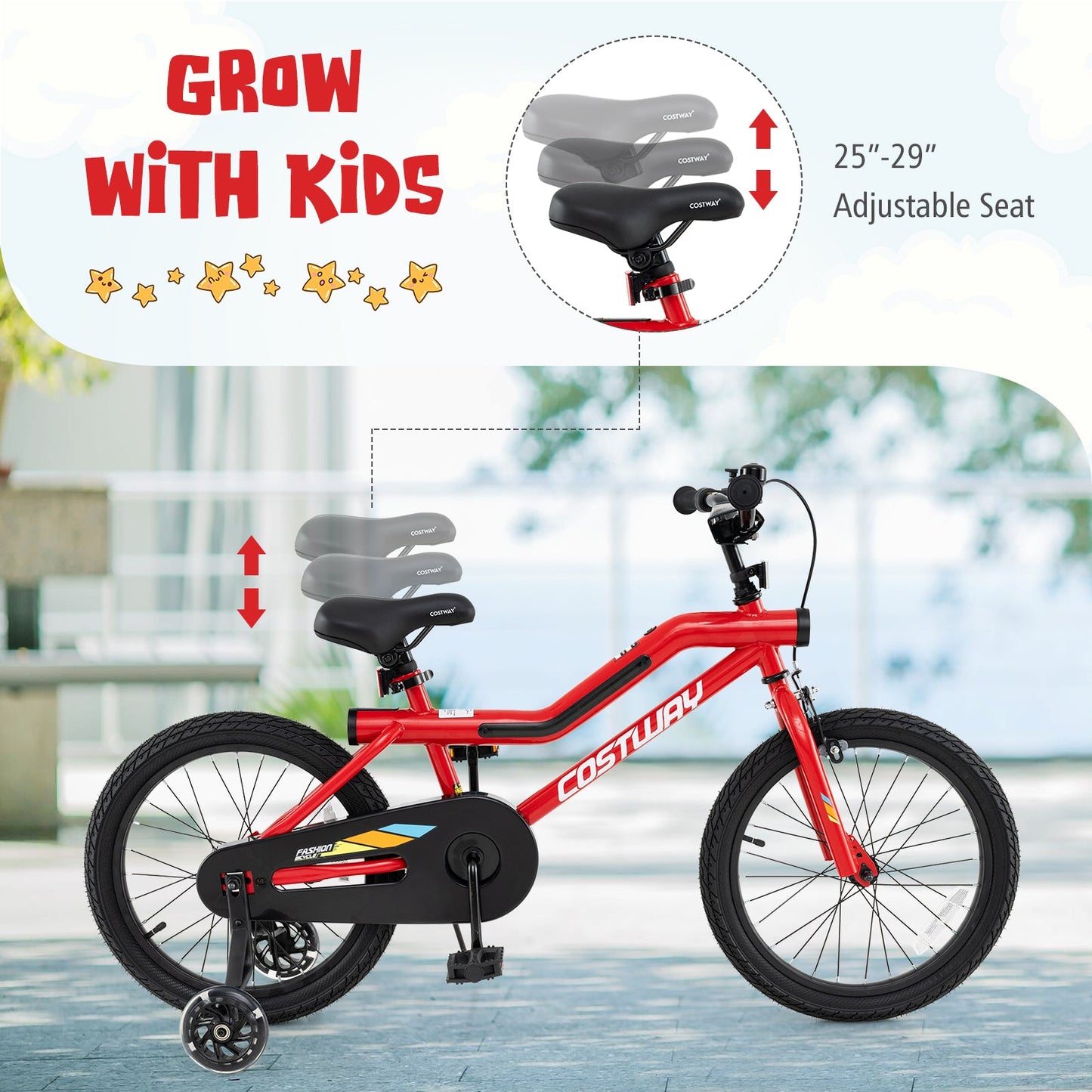 Bicicleta para Niños de 18 Pulgadas con Luces LED - Bicicleta de Acero Carbono Ajustable