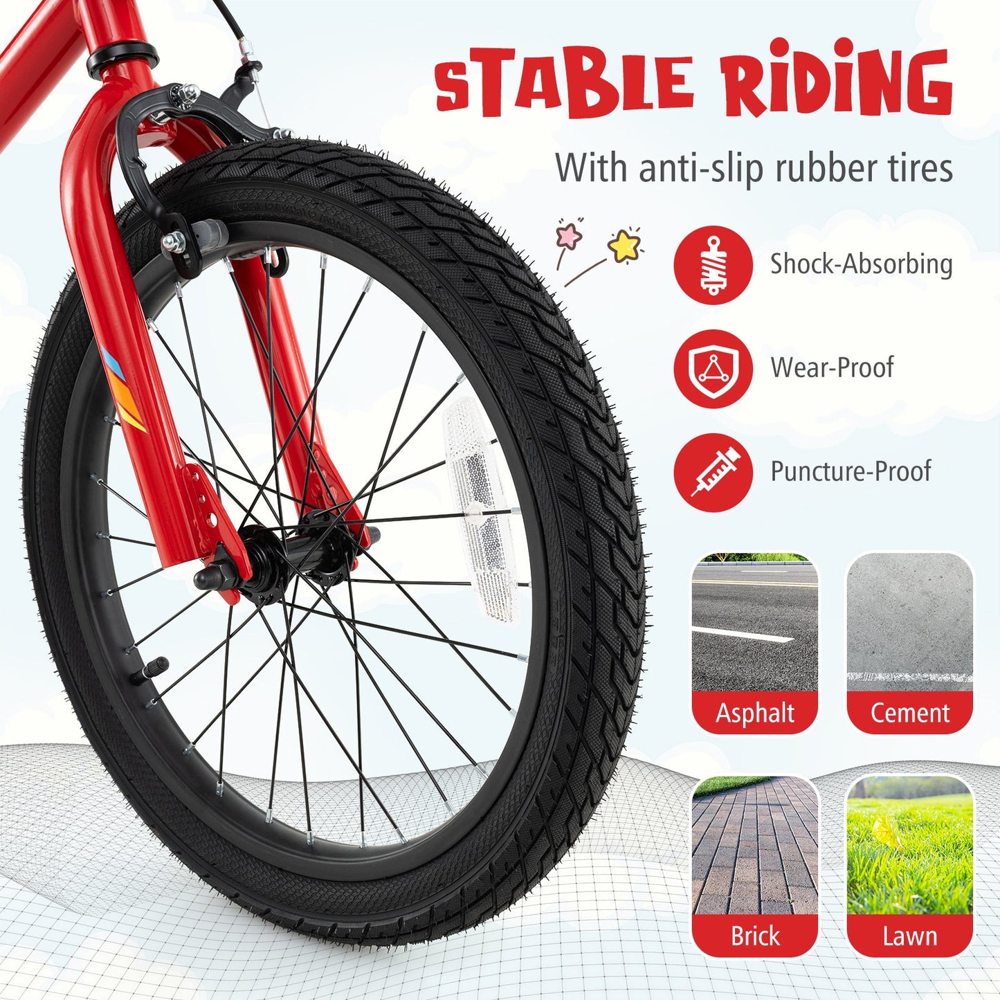Bicicleta para Niños de 18 Pulgadas con Luces LED - Bicicleta de Acero Carbono Ajustable