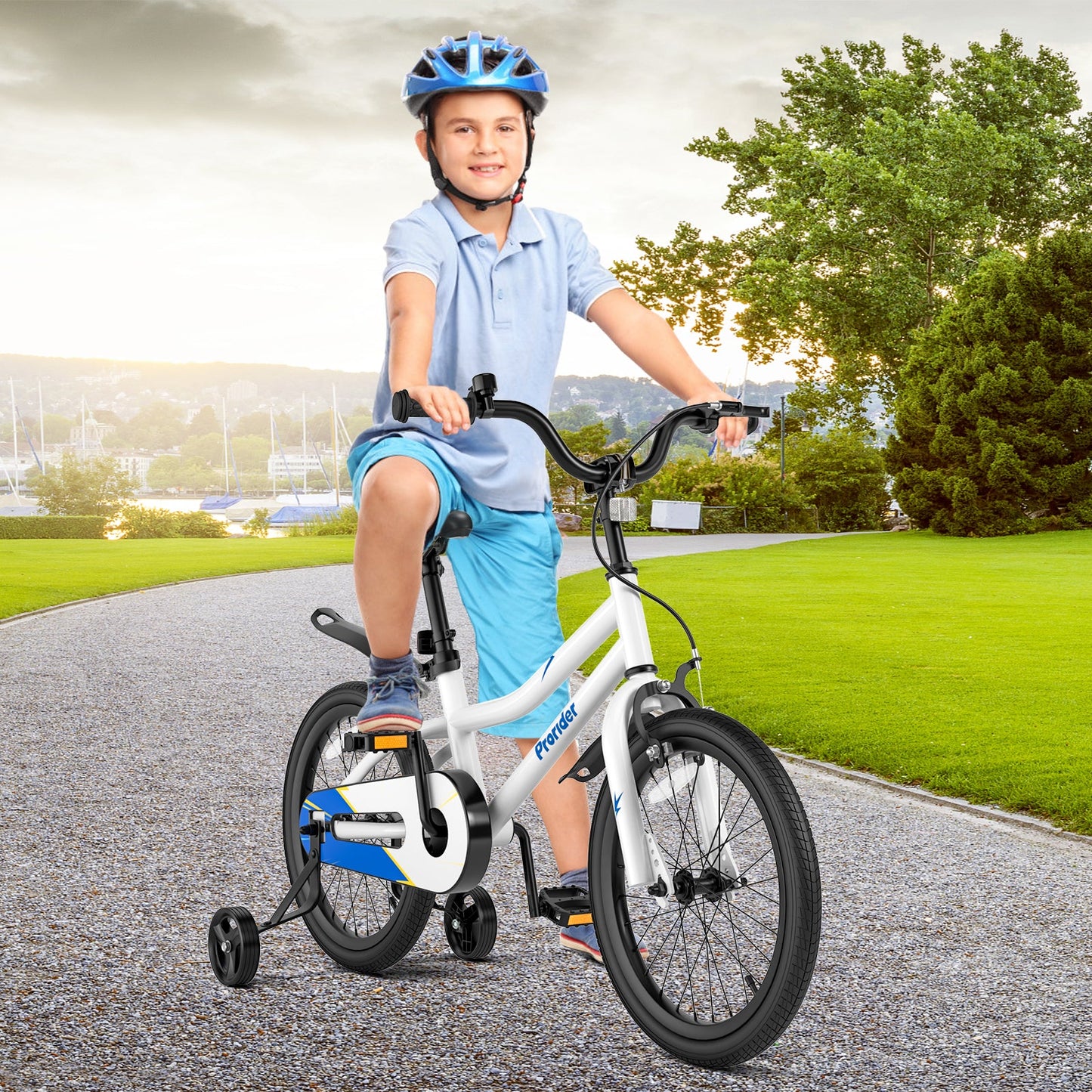 Bicicleta para Niños de 18 Pies con Ruedas de Entrenamiento Removibles - Blanca