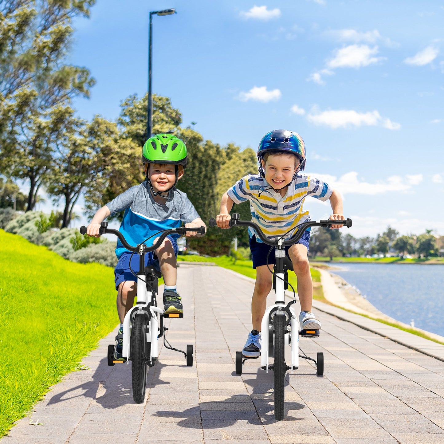 Bicicleta para Niños de 18 Pies con Ruedas de Entrenamiento Removibles - Blanca