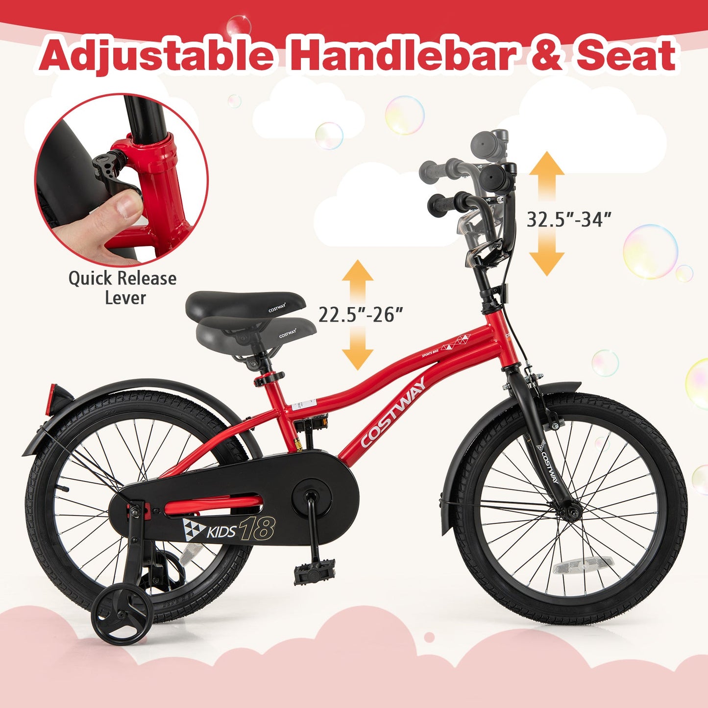 Gbruno 18 Inch Kids Bike with Adjustable Features and Safety Accessories