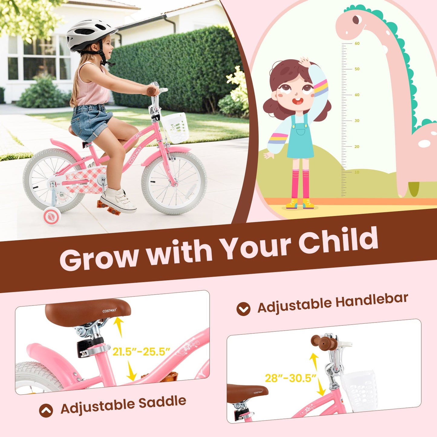 Bicicleta para Niños Gbruno de 18 Pulgadas con Ruedas de Entrenamiento y Canasta