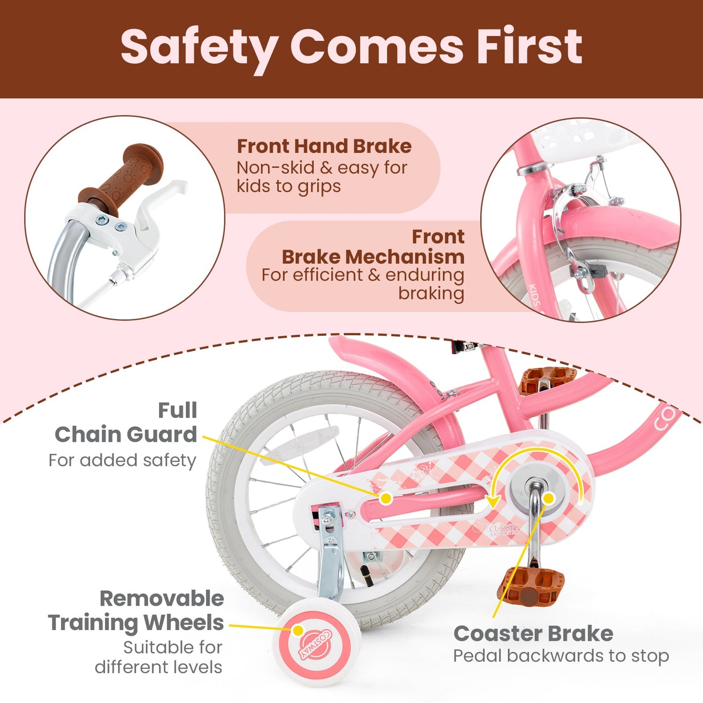 Bicicleta para Niños Gbruno de 18 Pulgadas con Ruedas de Entrenamiento y Canasta