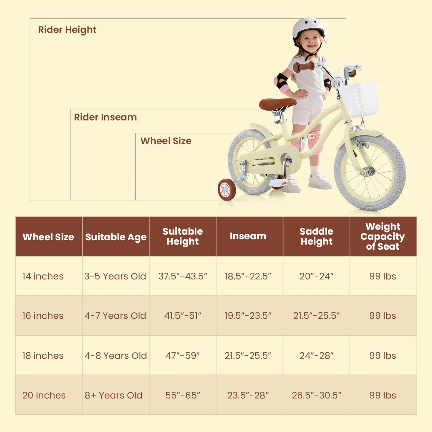 Vélo pour enfants réglable avec roues d'entraînement pour les 3-8 ans