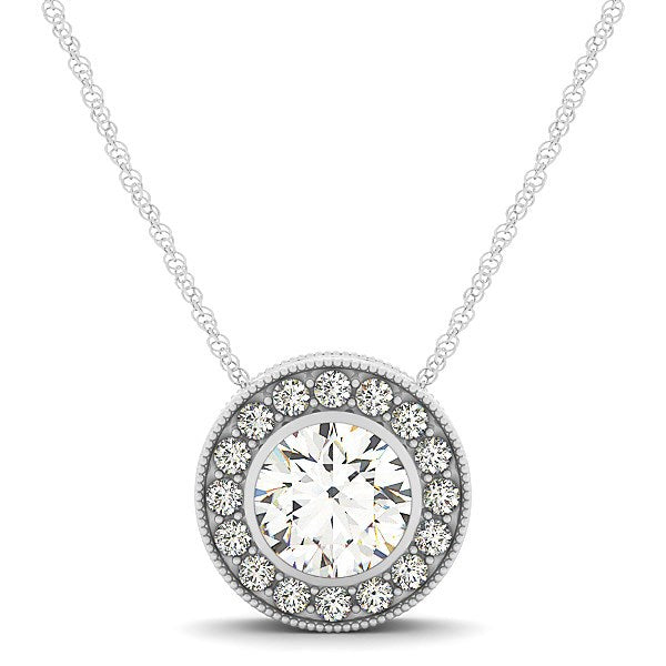 Colgante de Halo de Diamante en Oro Blanco de 14k con Diamante Central Engastado
