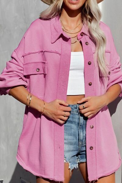 Women Exposed Seam Collared Neck Button Up Jacket