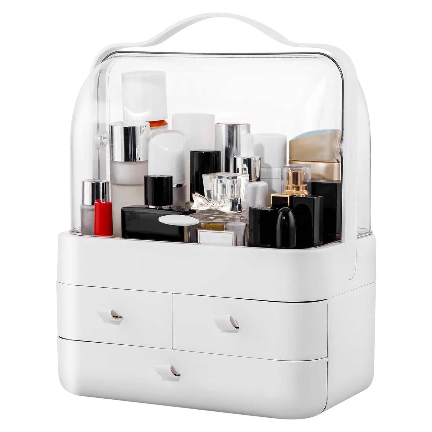 Organizador de Maquillaje de 3 Niveles con Tapa a Prueba de Polvo y Asa Portátil