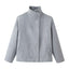 Womens Short Wool Coat with Stand Collar and Double-Breasted Buttons