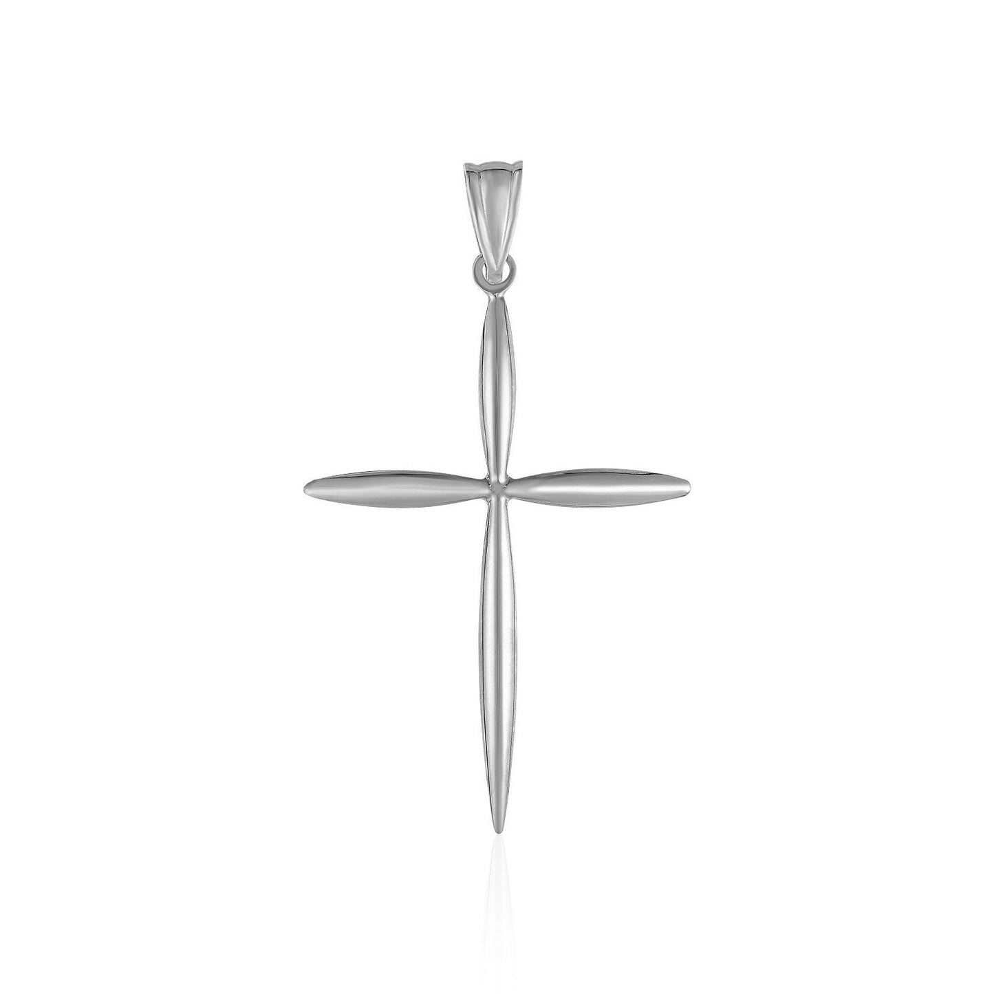 Pendentif croix arrondi et pointu en or blanc 14 carats