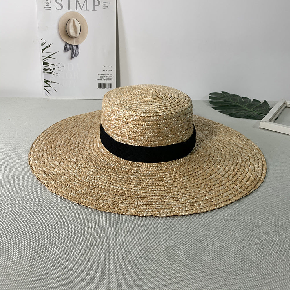 Seaside Sunshade Large Brim Flat Top Straw Sun Hat
