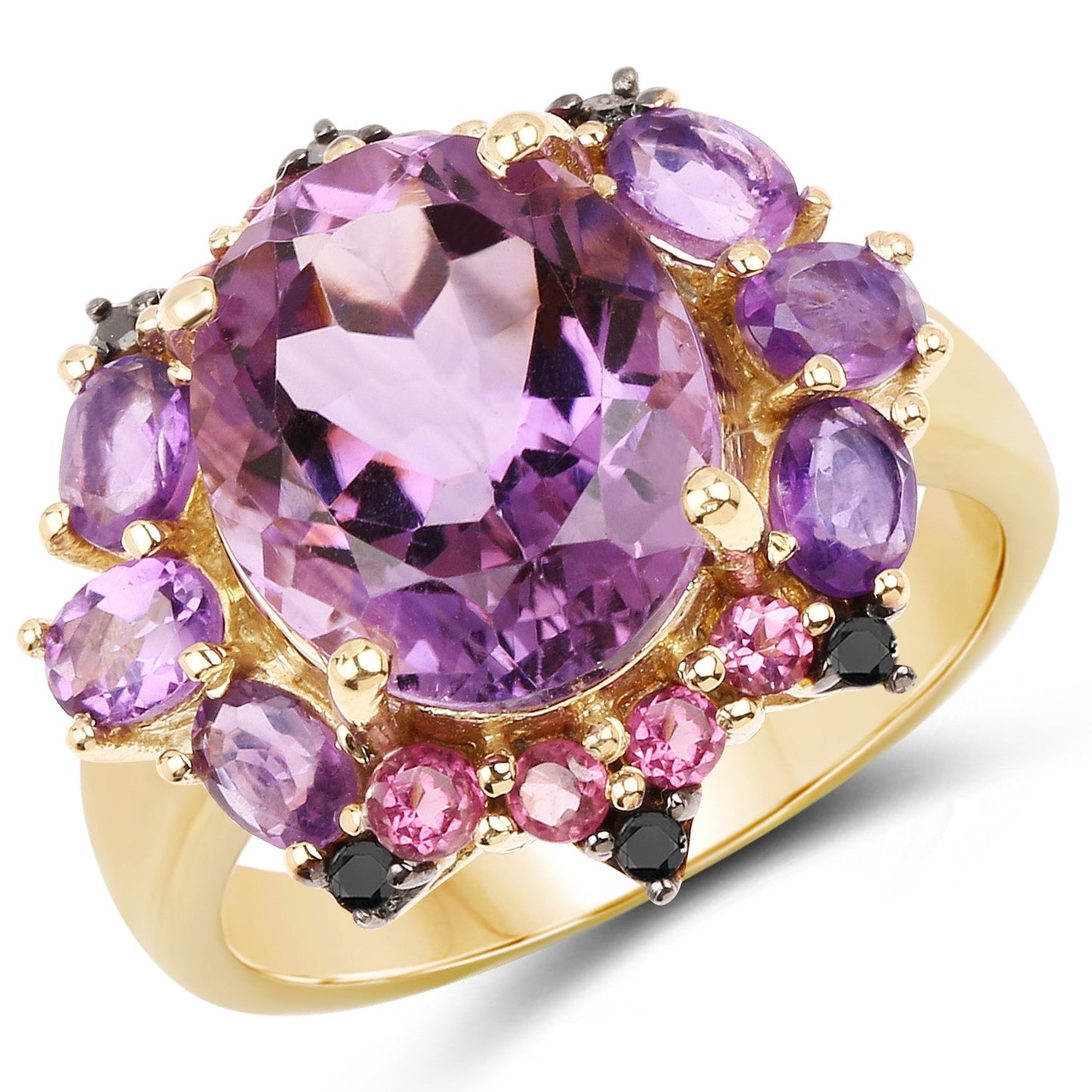 14K Yellow Gold Plated Amethyst & Diamond Cocktail Ring