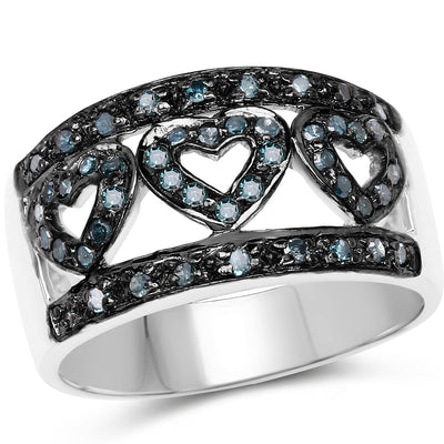 Bague de fiançailles en argent sterling avec diamant bleu véritable de 0,32 carat
