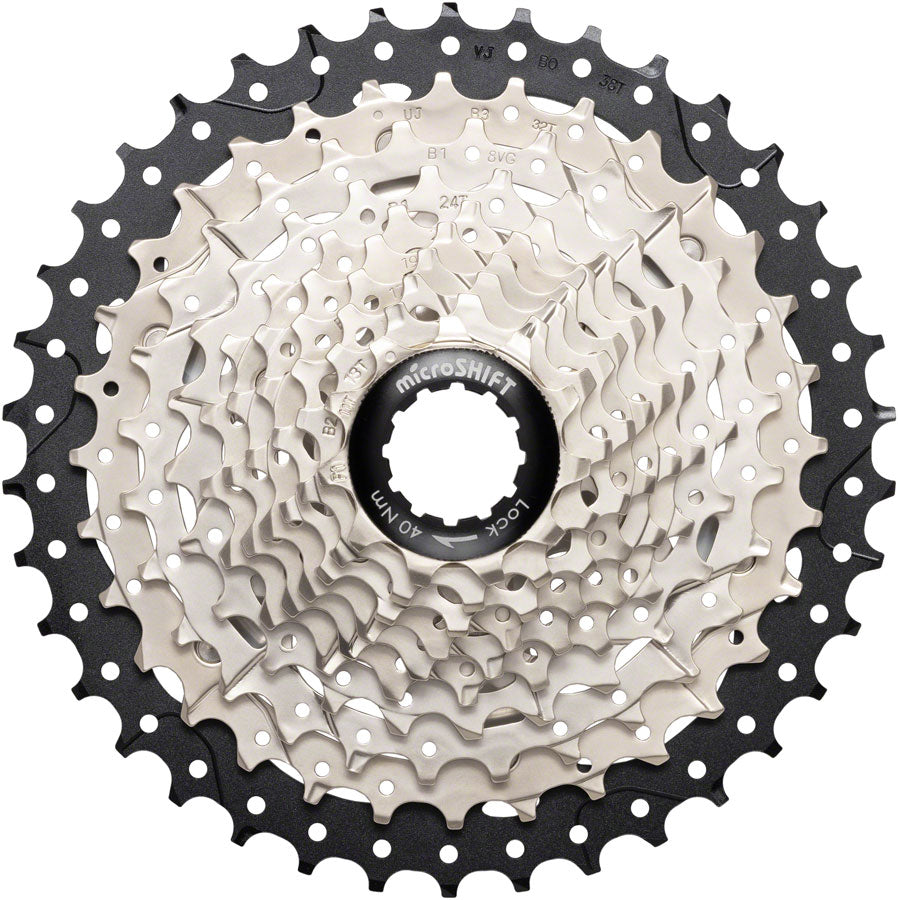 Cassette microSHIFT Sword - 10 velocidades 11-38t con araña de aleación en níquel satinado