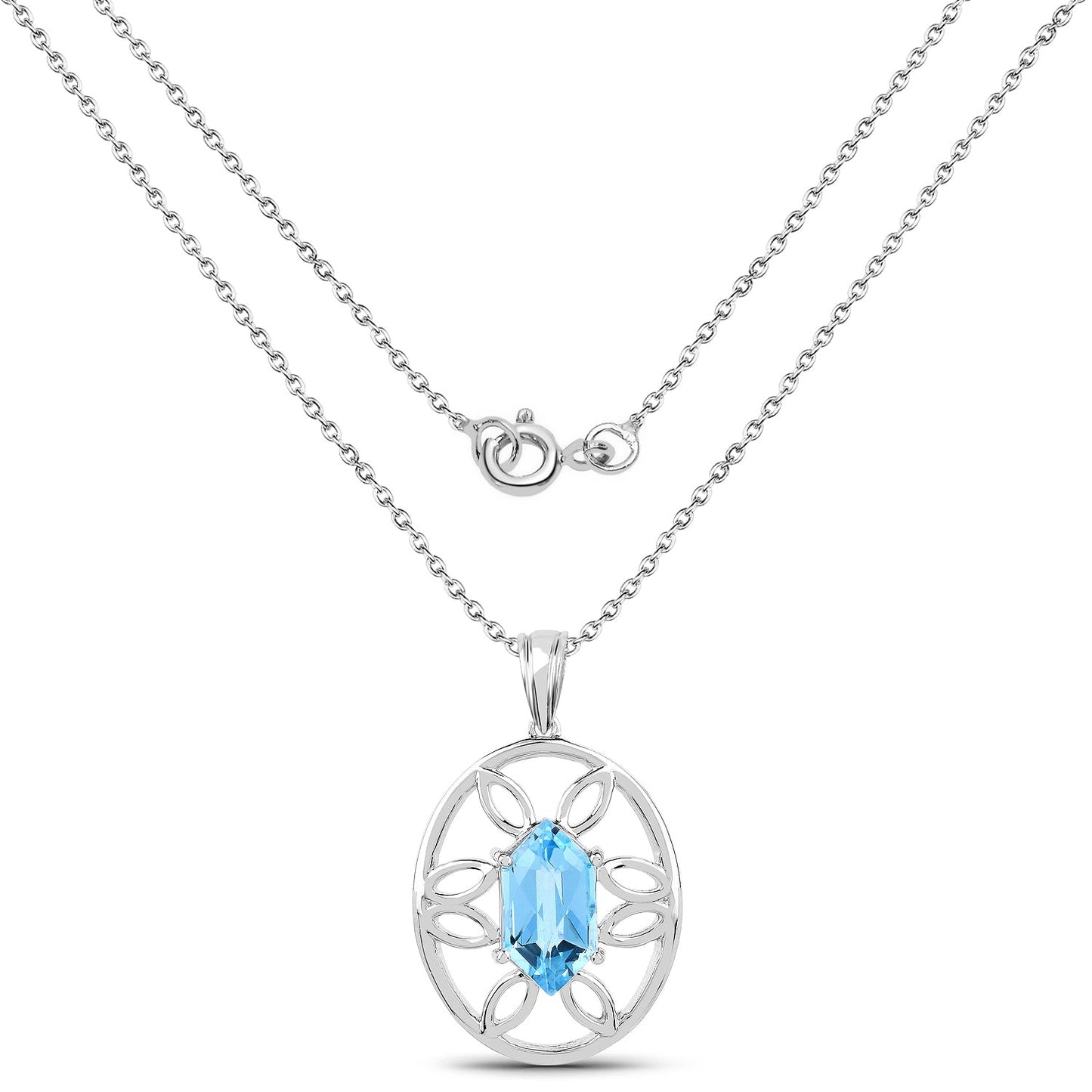 6.17 Carat Genuine Swiss Blue Topaz Pendant in Sterling Silver